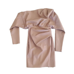 ASOS DESIGN Mini Dress Petite Size 00 Off Shoulder Faux Leather Blush Pink NWOT